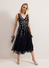 Marissa Beaded Dress Navy
