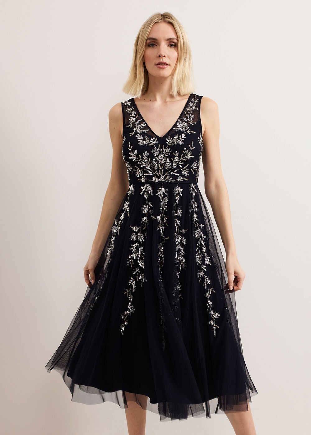 Marissa Beaded Dress Navy