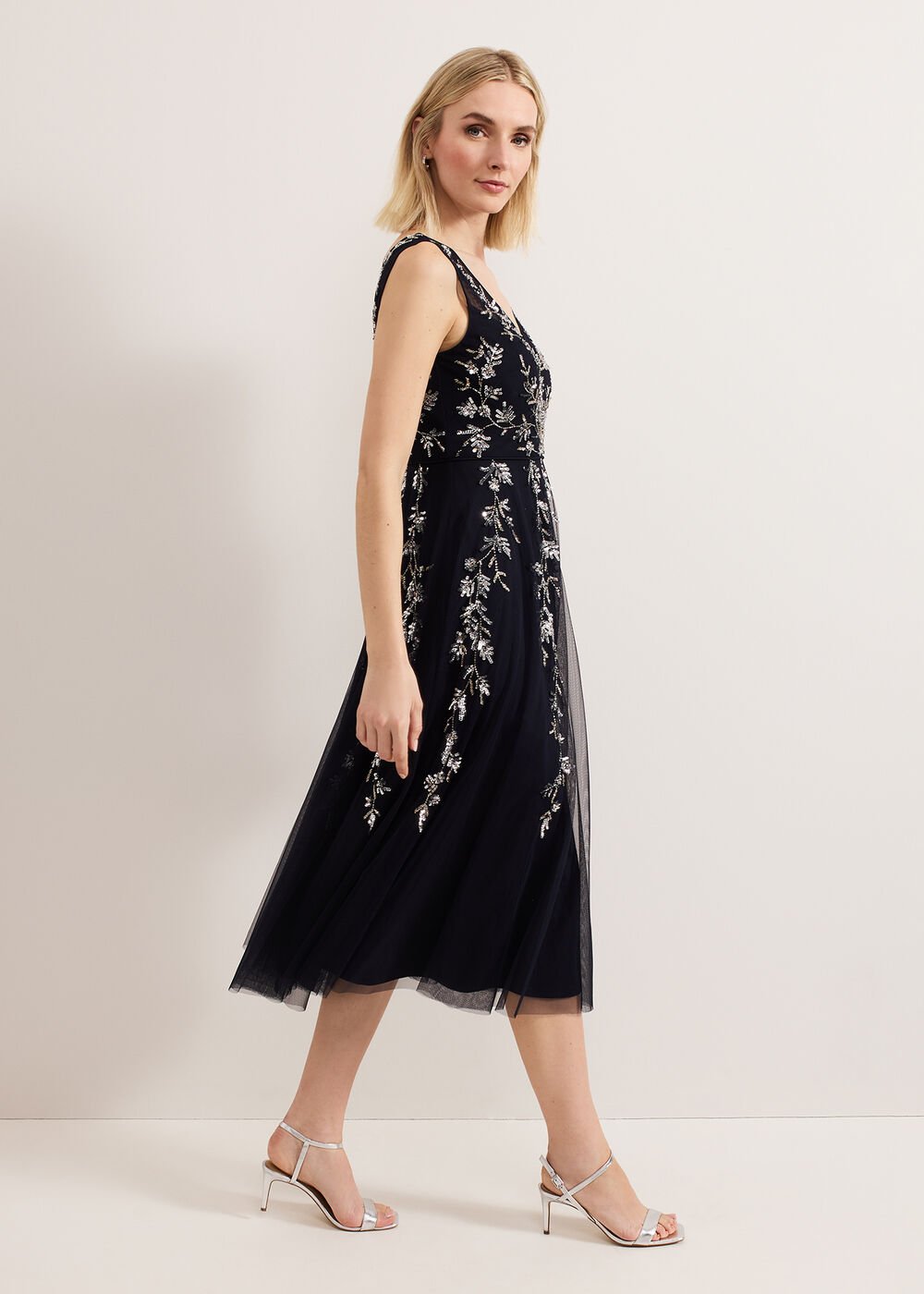 Marissa Beaded Dress Navy