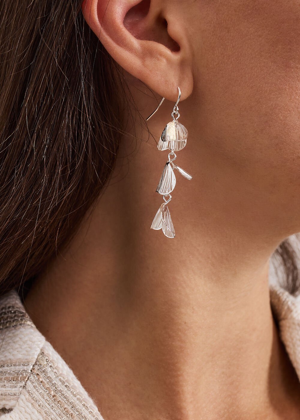 Petal Drop Earrings Silver
