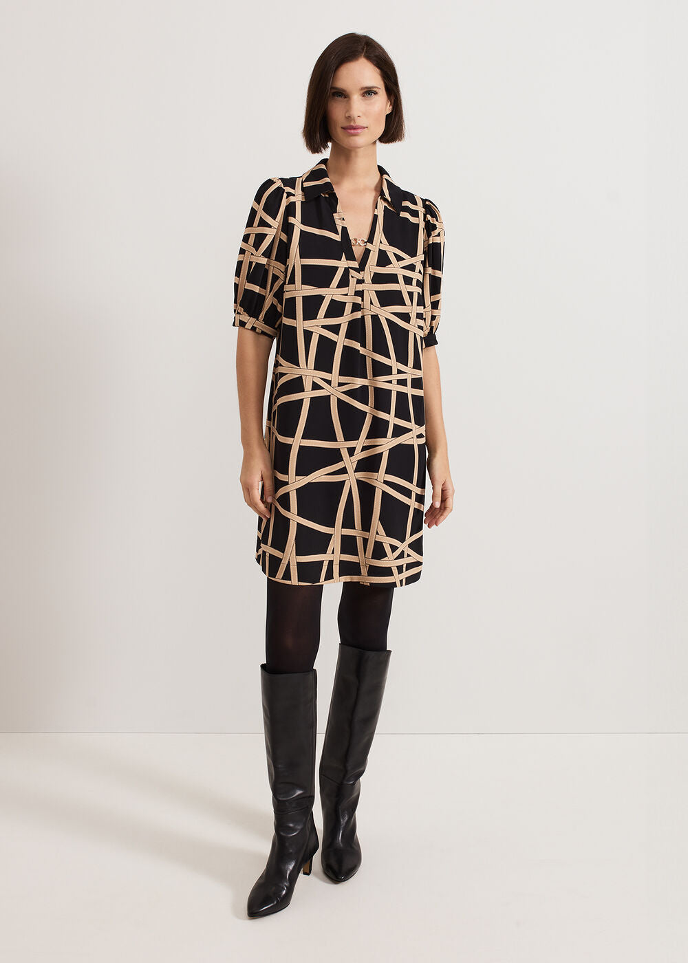 Darlia Ribbon Tunic Dress Camel