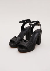 Raffia Platform Sandal Black
