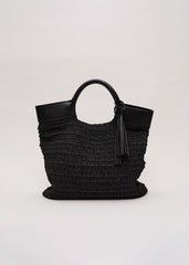 Straw Shopper Bag Black