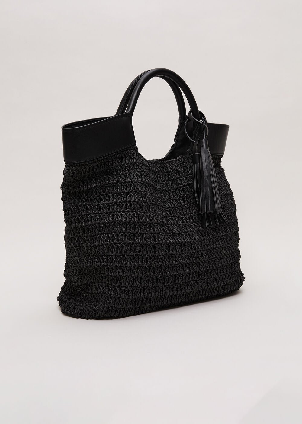 Straw Shopper Bag Black