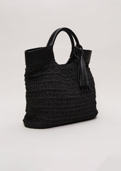 Straw Shopper Bag Black