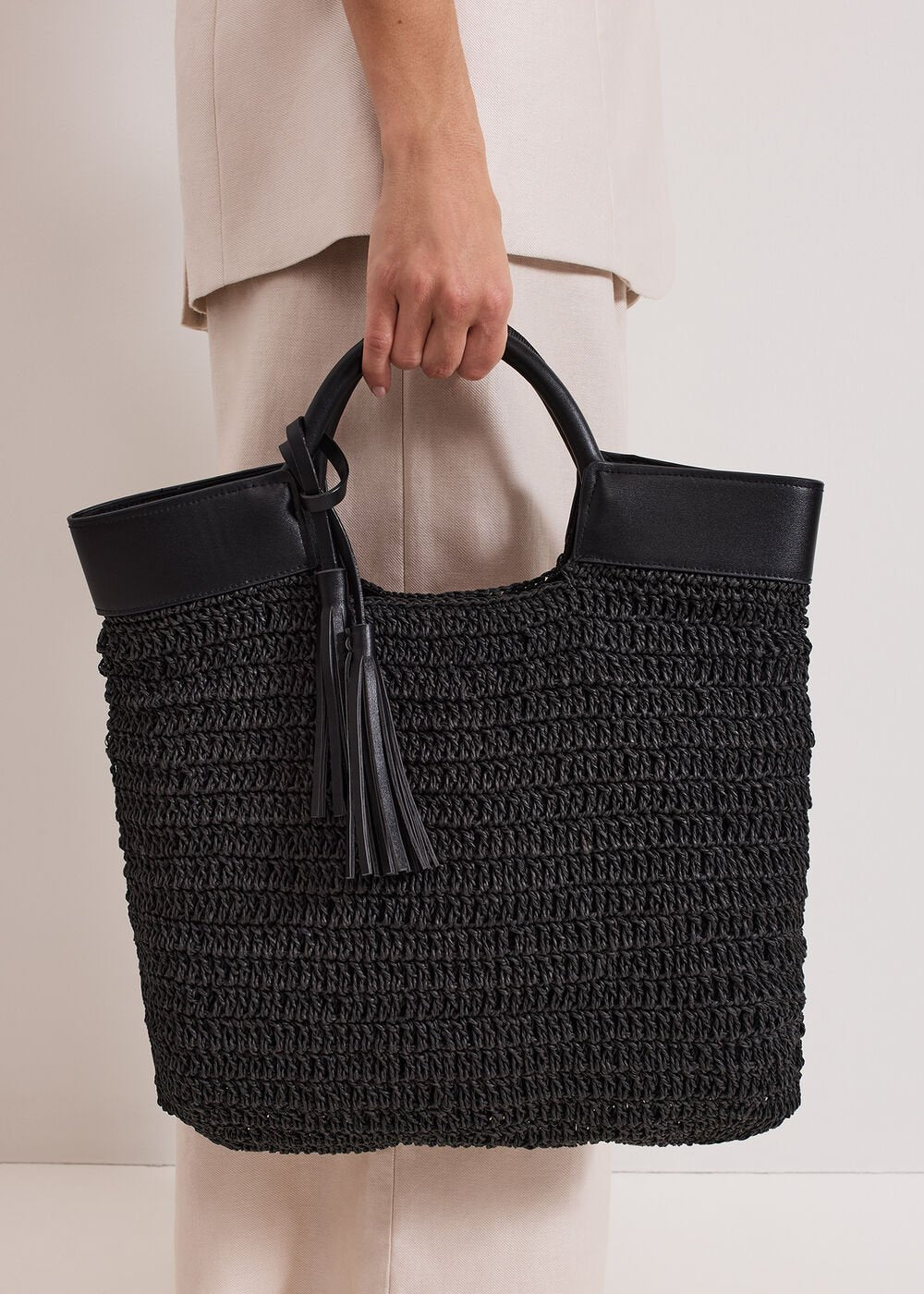 Straw Shopper Bag Black