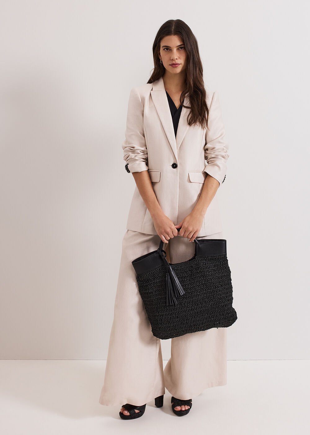 Straw Shopper Bag Black