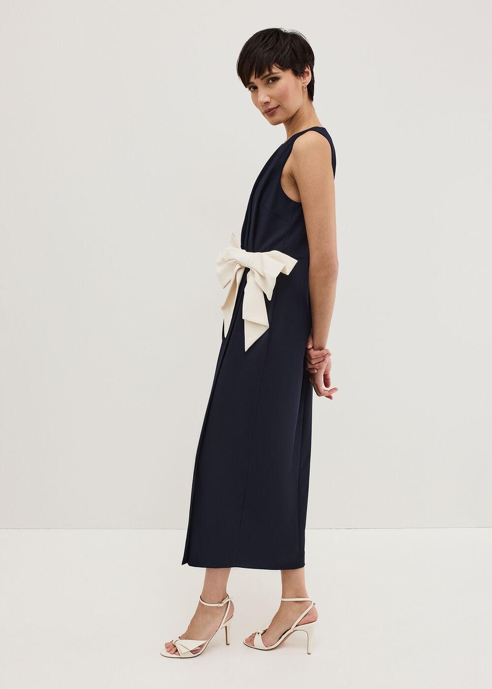 Sophia Navy Bow Midi Dress Navy/Ivory