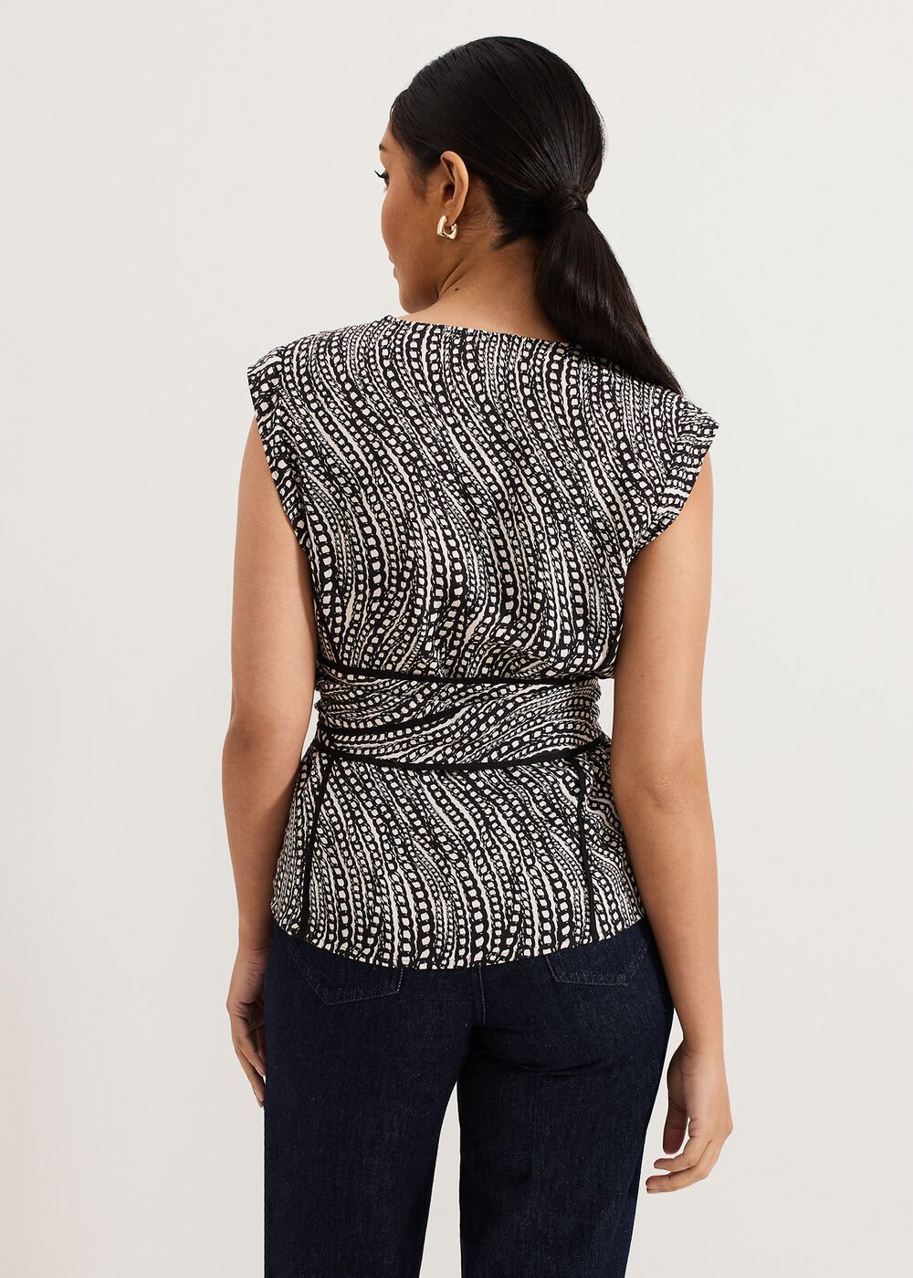 Petite Print Top Black/Ivory