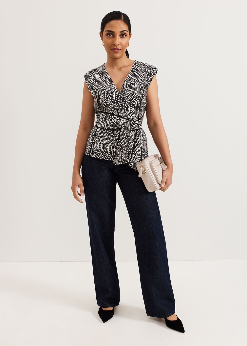 Petite Print Top Black/Ivory