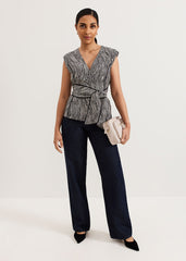 Petite Print Top Black/Ivory
