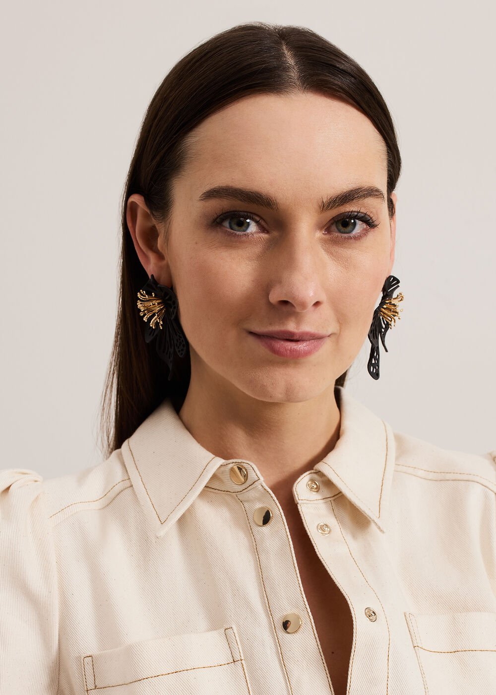Large Flower Earring Black