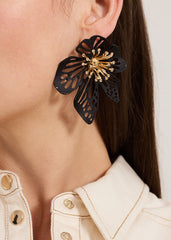 Large Flower Earring Black