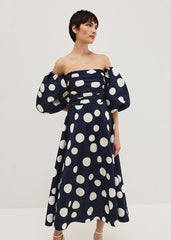 Marilyn Puff Sleeve Polka Dot Maxi Dress Navy