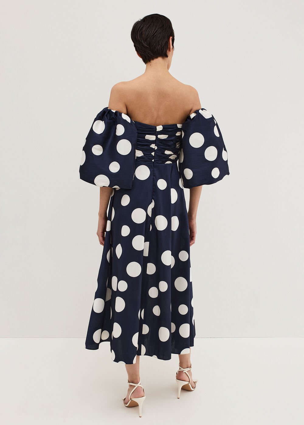 Marilyn Puff Sleeve Polka Dot Maxi Dress Navy