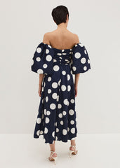 Marilyn Puff Sleeve Polka Dot Maxi Dress Navy