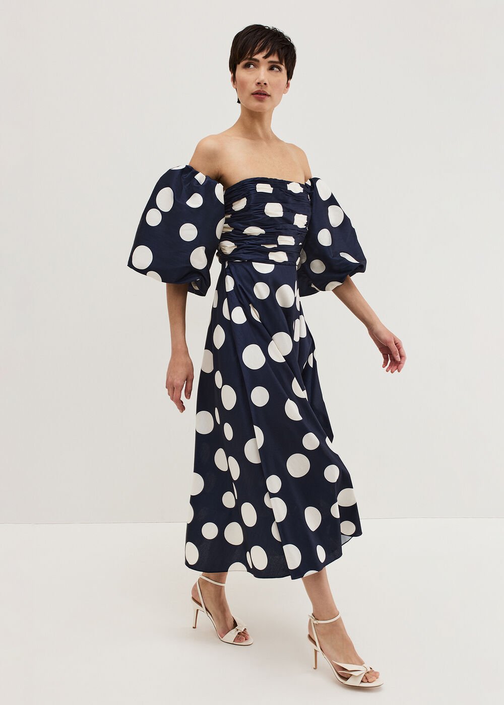 Marilyn Puff Sleeve Polka Dot Maxi Dress Navy