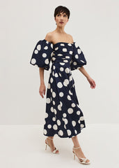 Marilyn Puff Sleeve Polka Dot Maxi Dress Navy