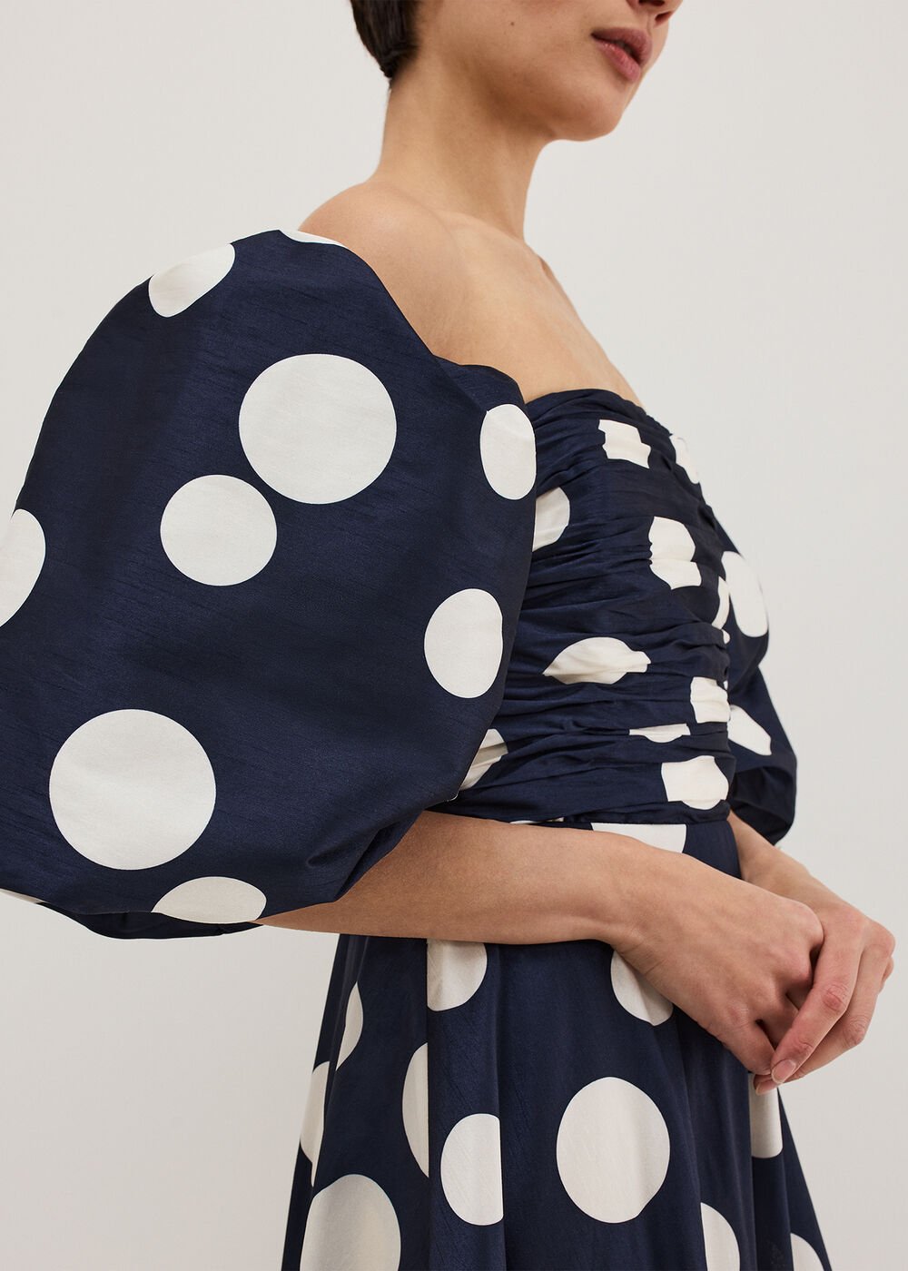 Marilyn Puff Sleeve Polka Dot Maxi Dress Navy