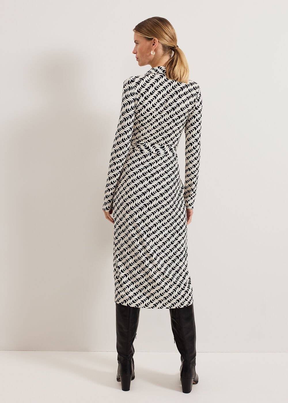 Gina Geo Wrap Dress Navy/Ivory
