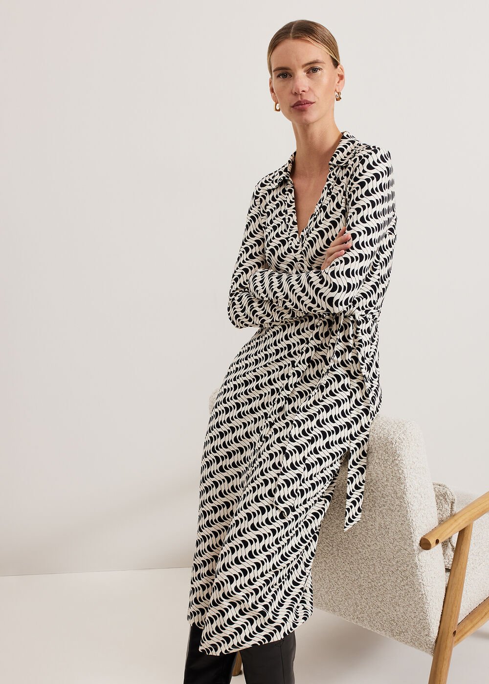 Gina Geo Wrap Dress Navy/Ivory