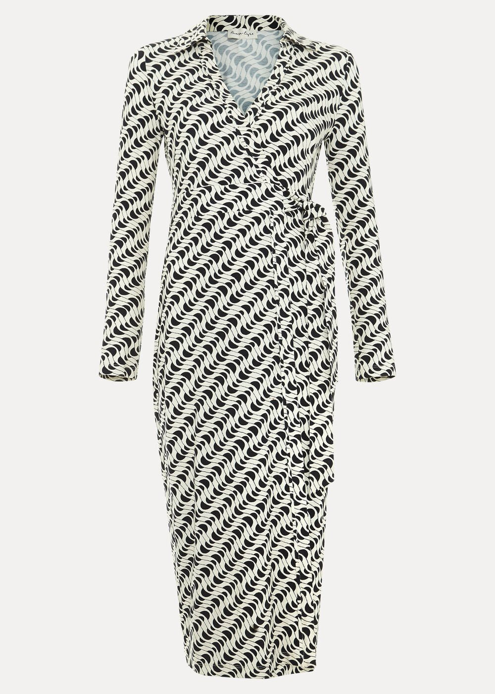 Gina Geo Wrap Dress Navy/Ivory