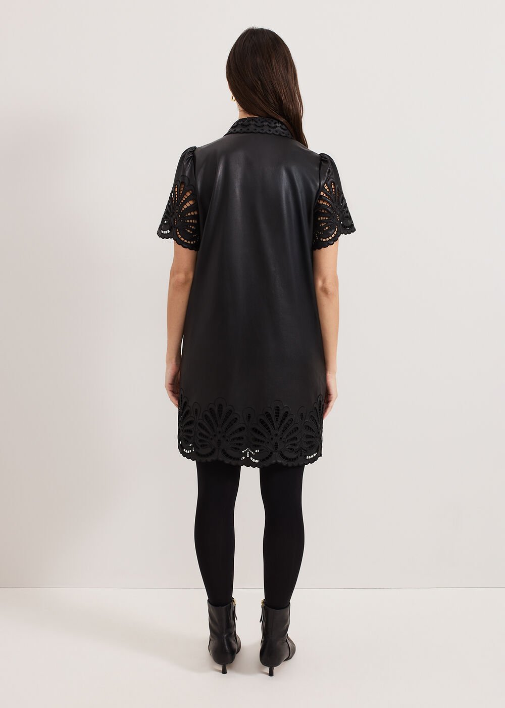 Cutwork Pu Dress Black