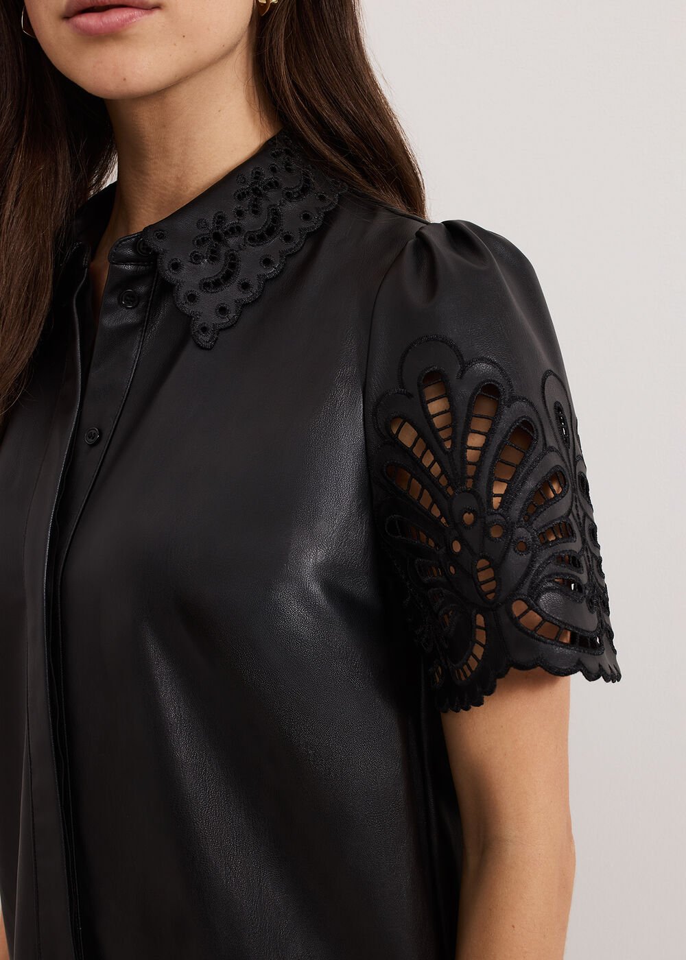 Cutwork Pu Dress Black