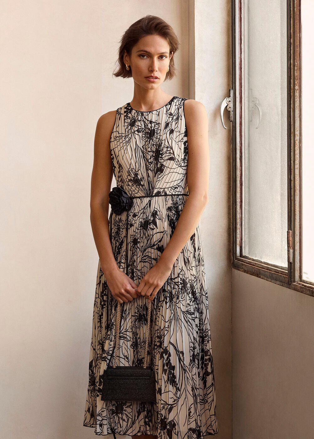 Sandra Printed Dress Black/Ivory