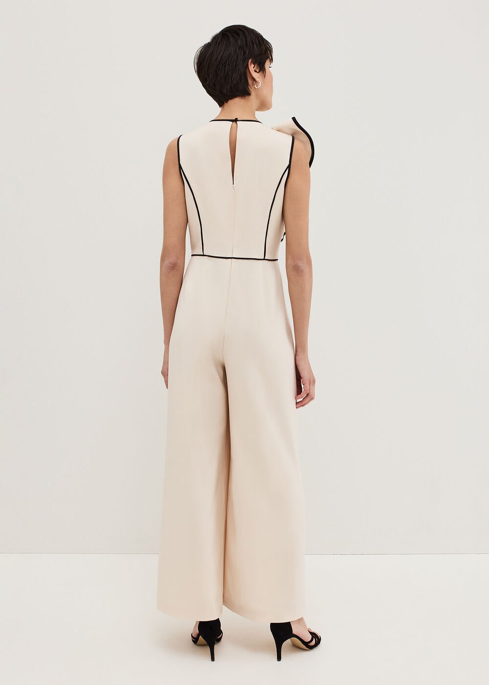 Lucille Ruffle Wide Leg Jumpsuit Black/Ivory