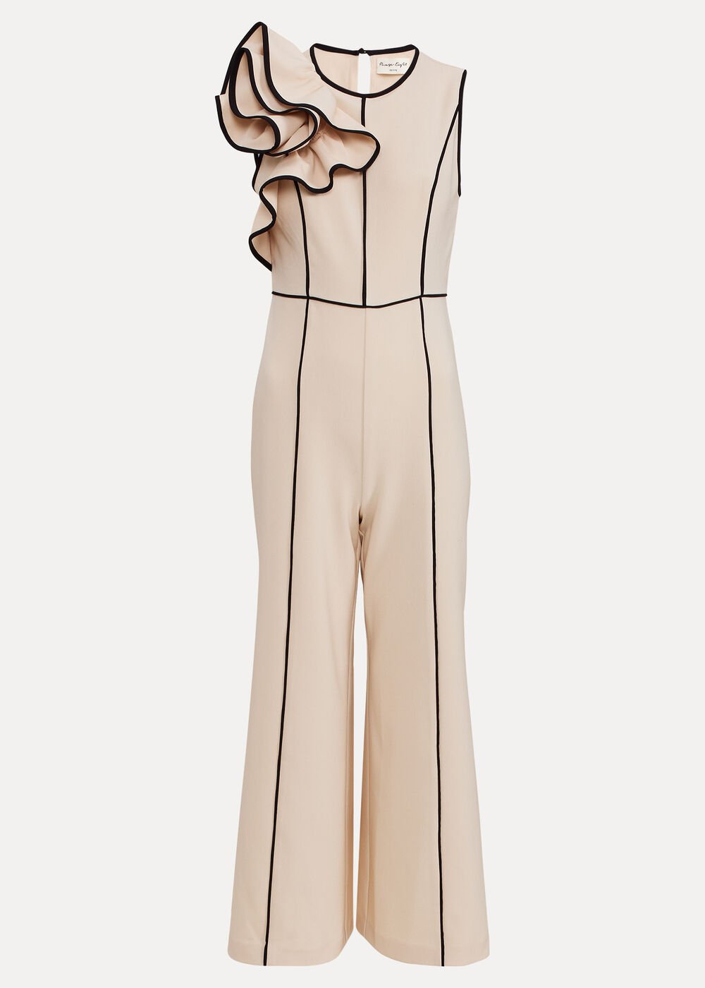 Lucille Ruffle Wide Leg Jumpsuit Black/Ivory