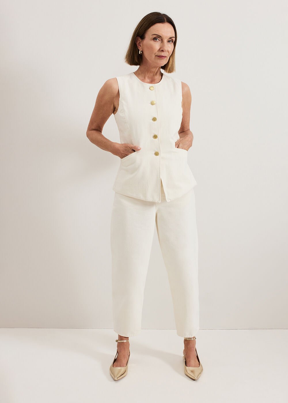 Sophia Denim Waistcoat Ivory