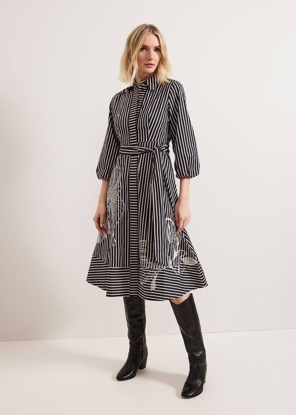 Corina Stripe Dress Black