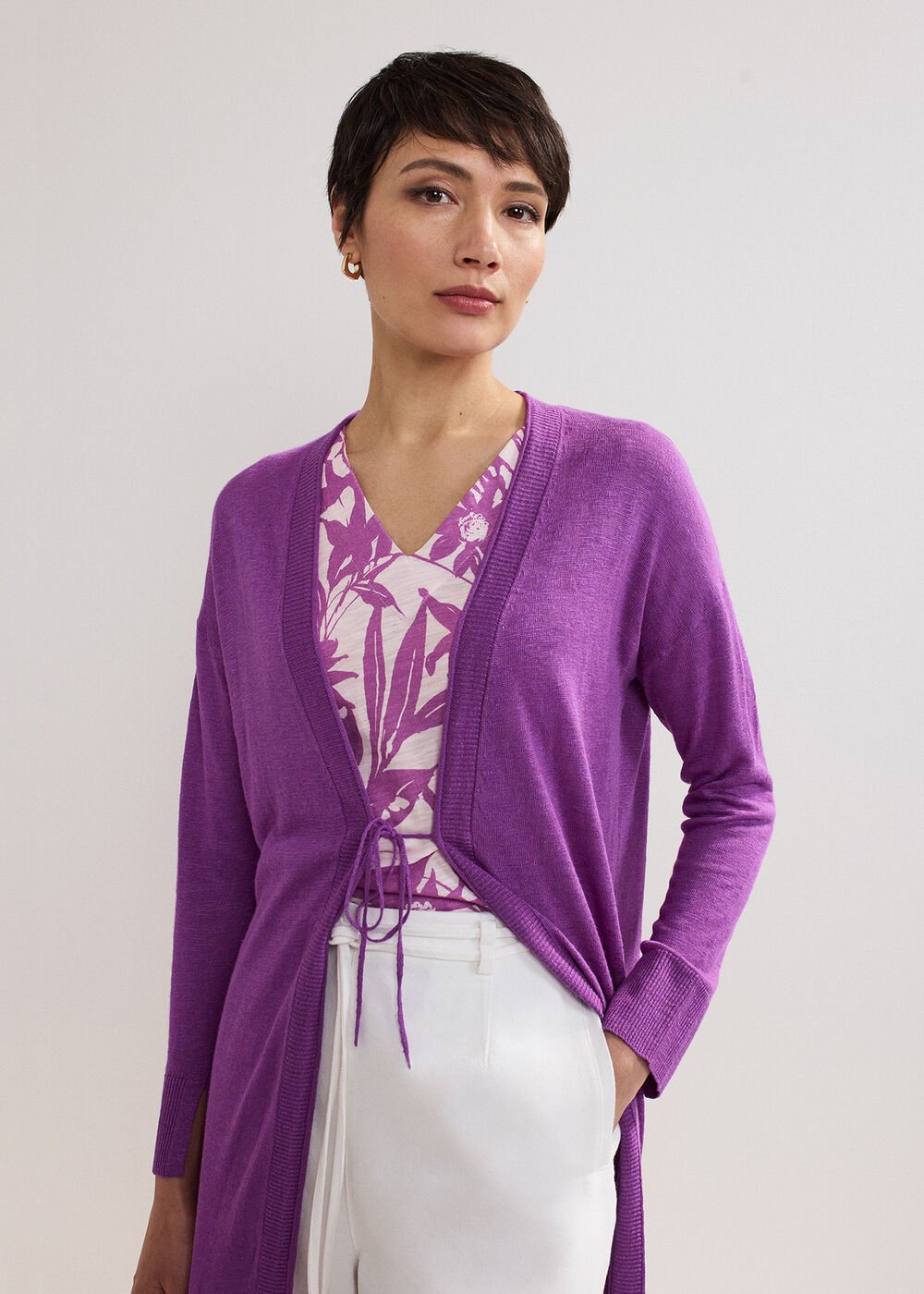 Tasha Linen Cardigan Purple