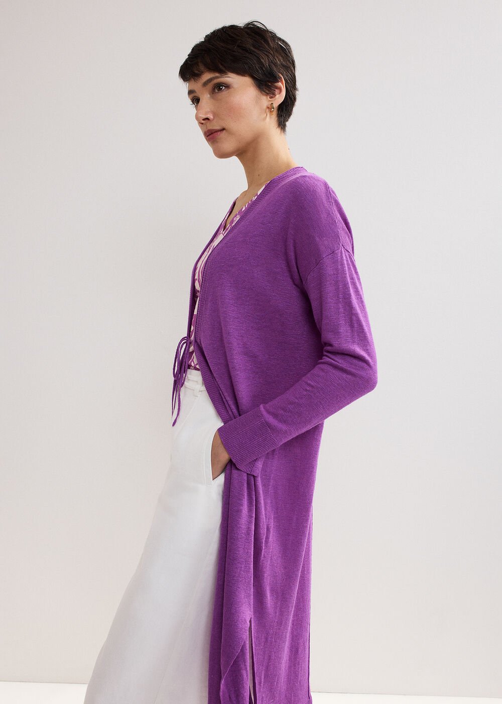 Tasha Linen Cardigan Purple