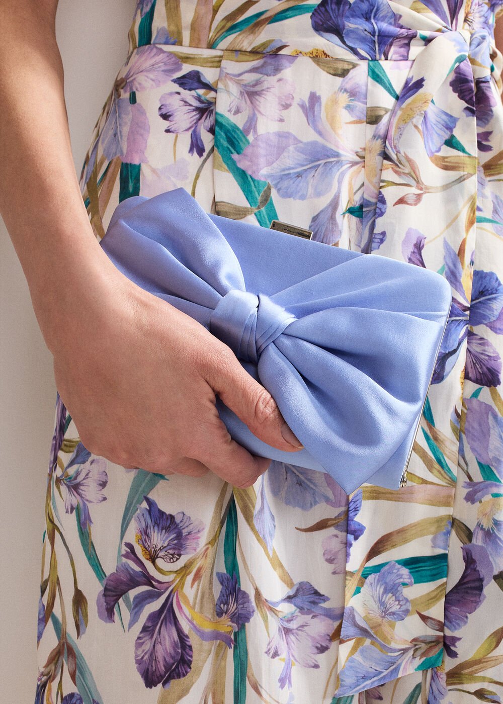 Satin Knot Clutch Pale Blue