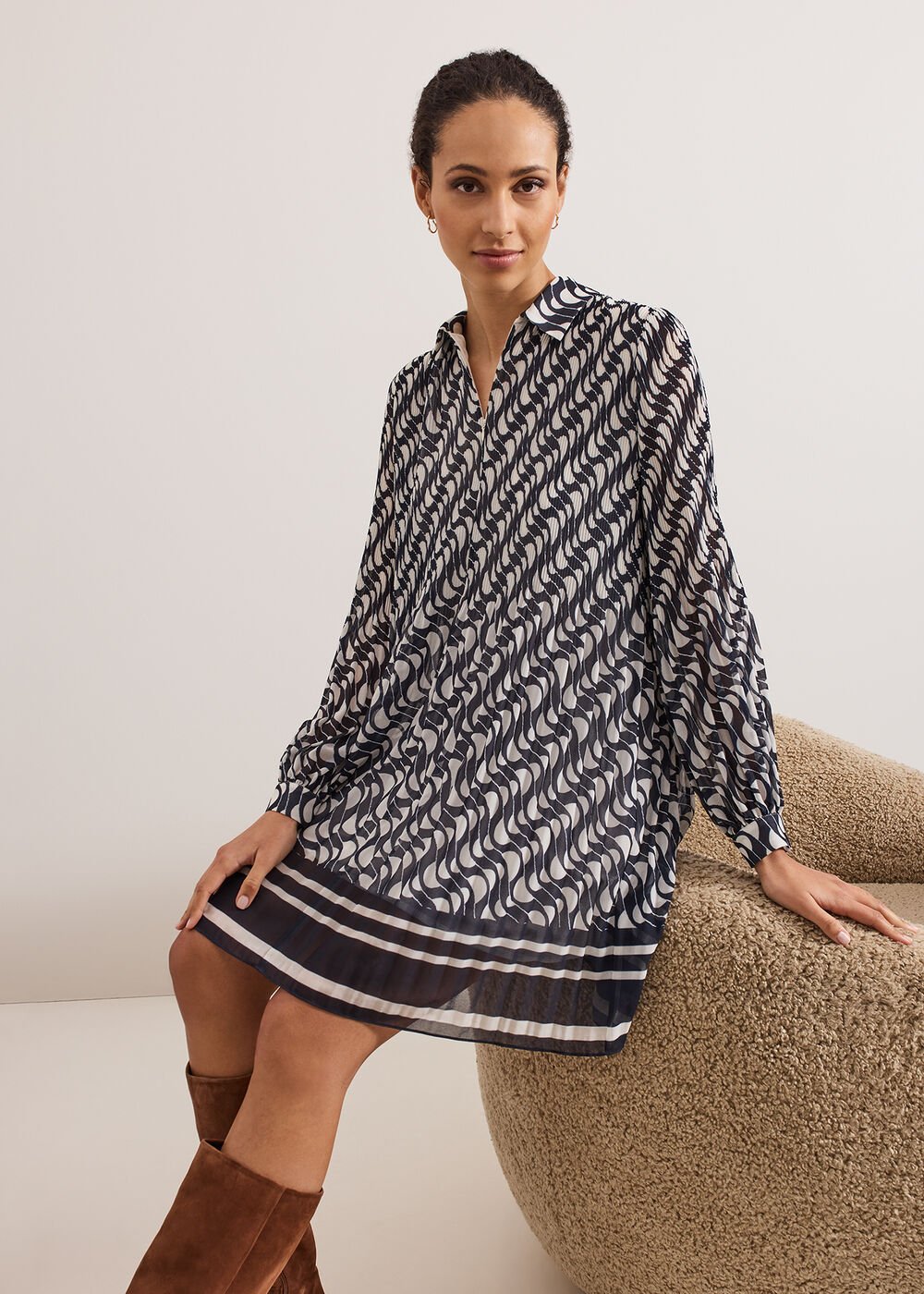 Eleanor Swing Dress Navy/Ivory