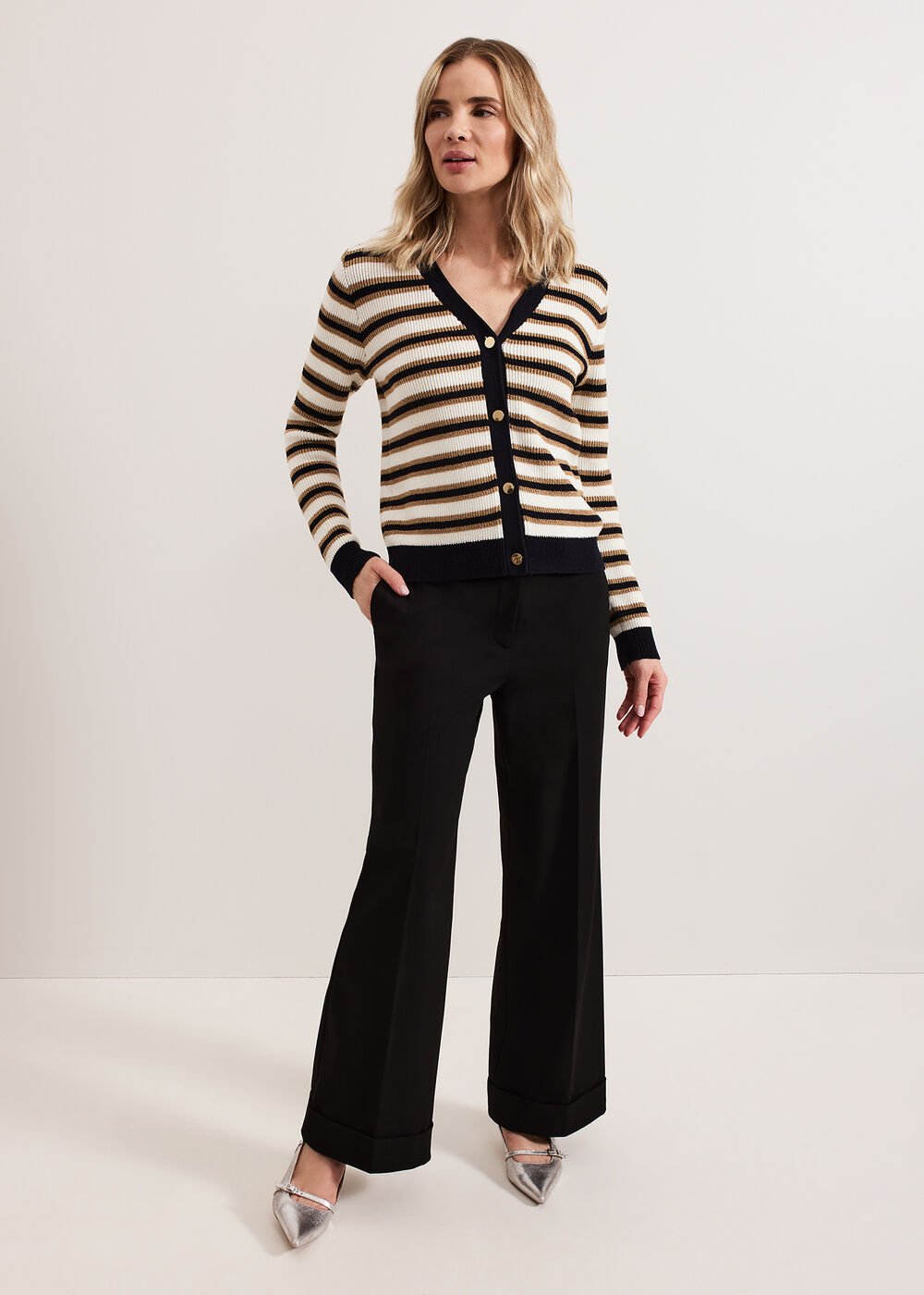 Indy Stripe Cardigan Black/Ivory
