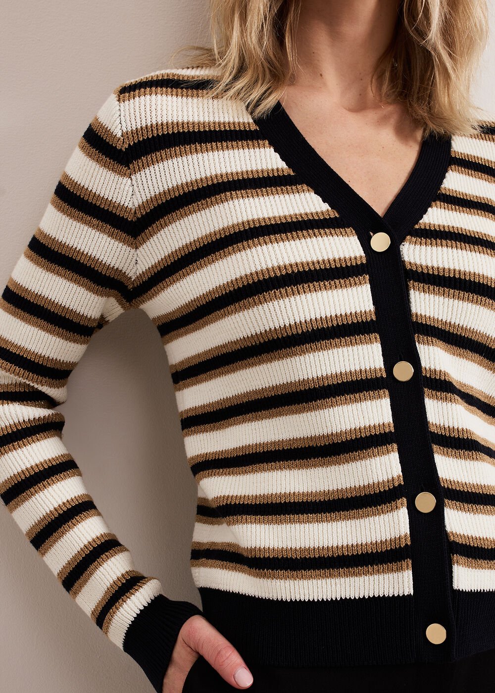 Indy Stripe Cardigan Black/Ivory