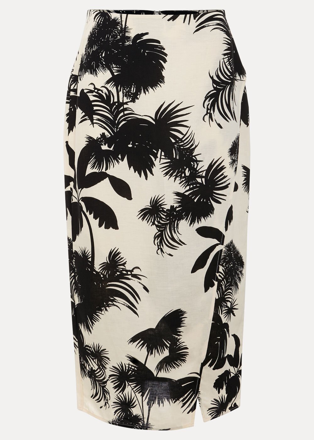 Vittoria Linen Blend Leaf Print Skirt Black/Ivory