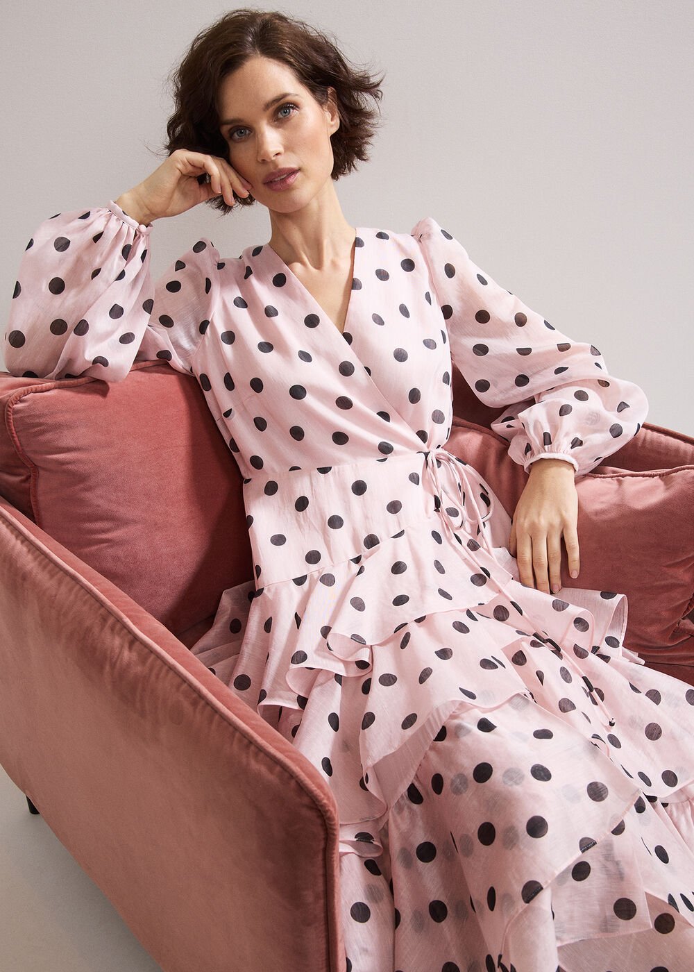 Spot Ruffle Dress Pink