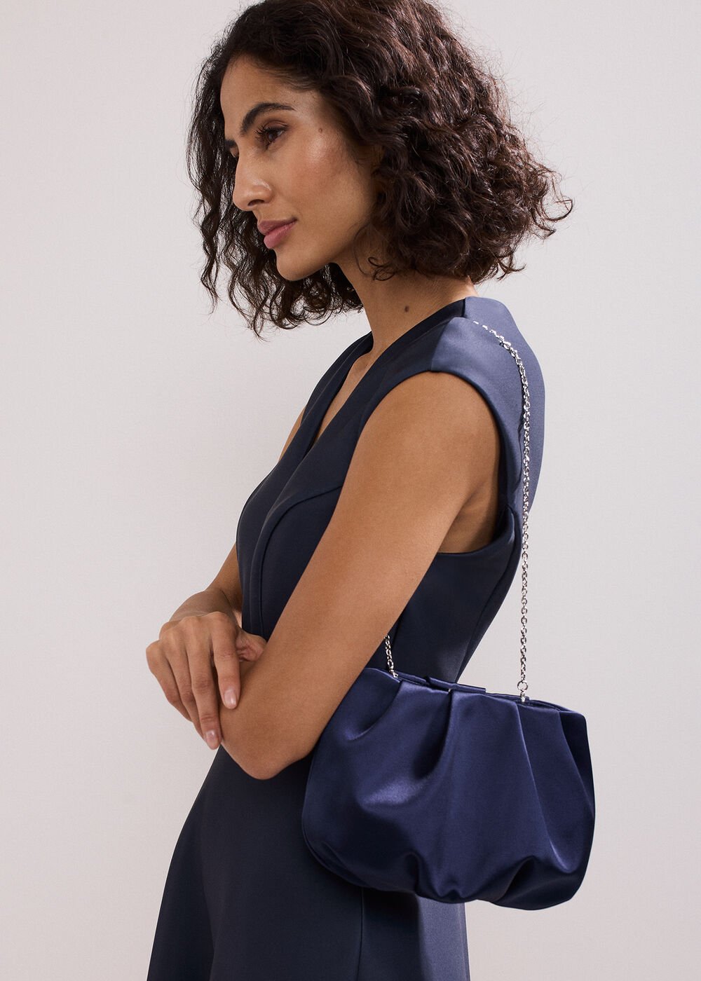 Satin Clutch Bag Navy