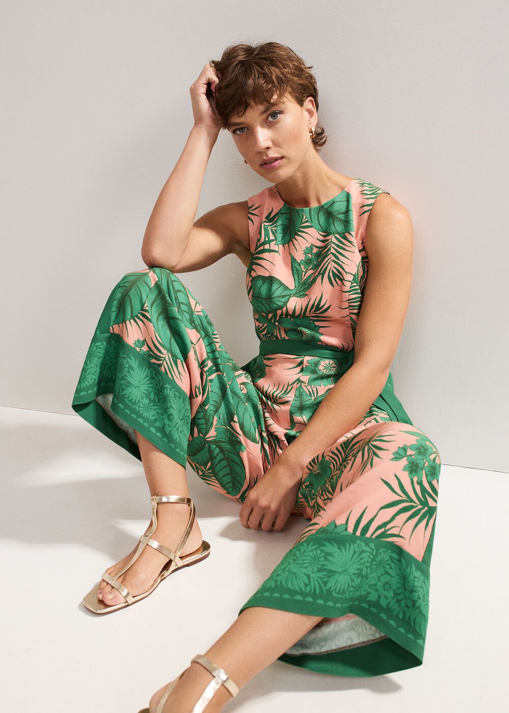 Cyra Palm Jumpsuit Coral