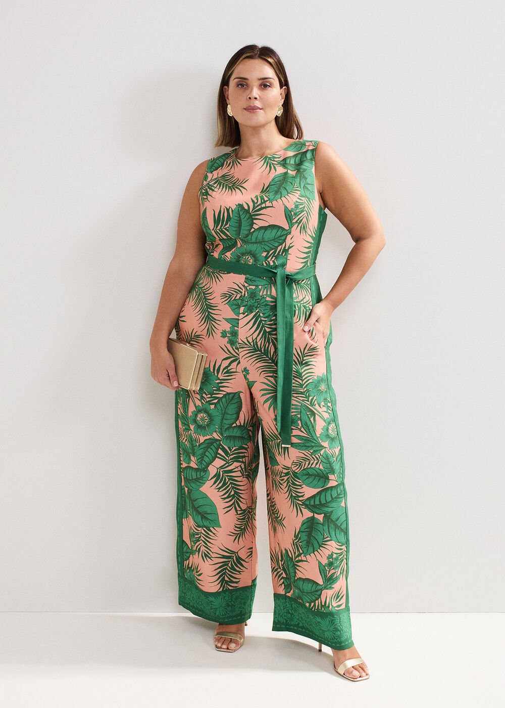 Cyra Palm Jumpsuit Coral