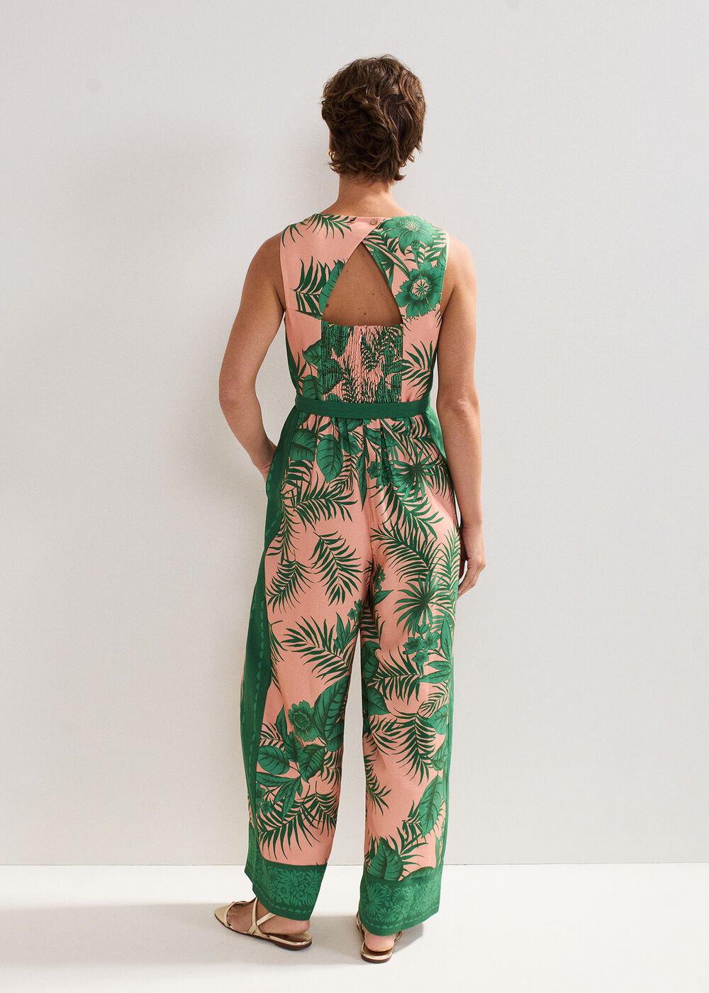 Cyra Palm Jumpsuit Coral