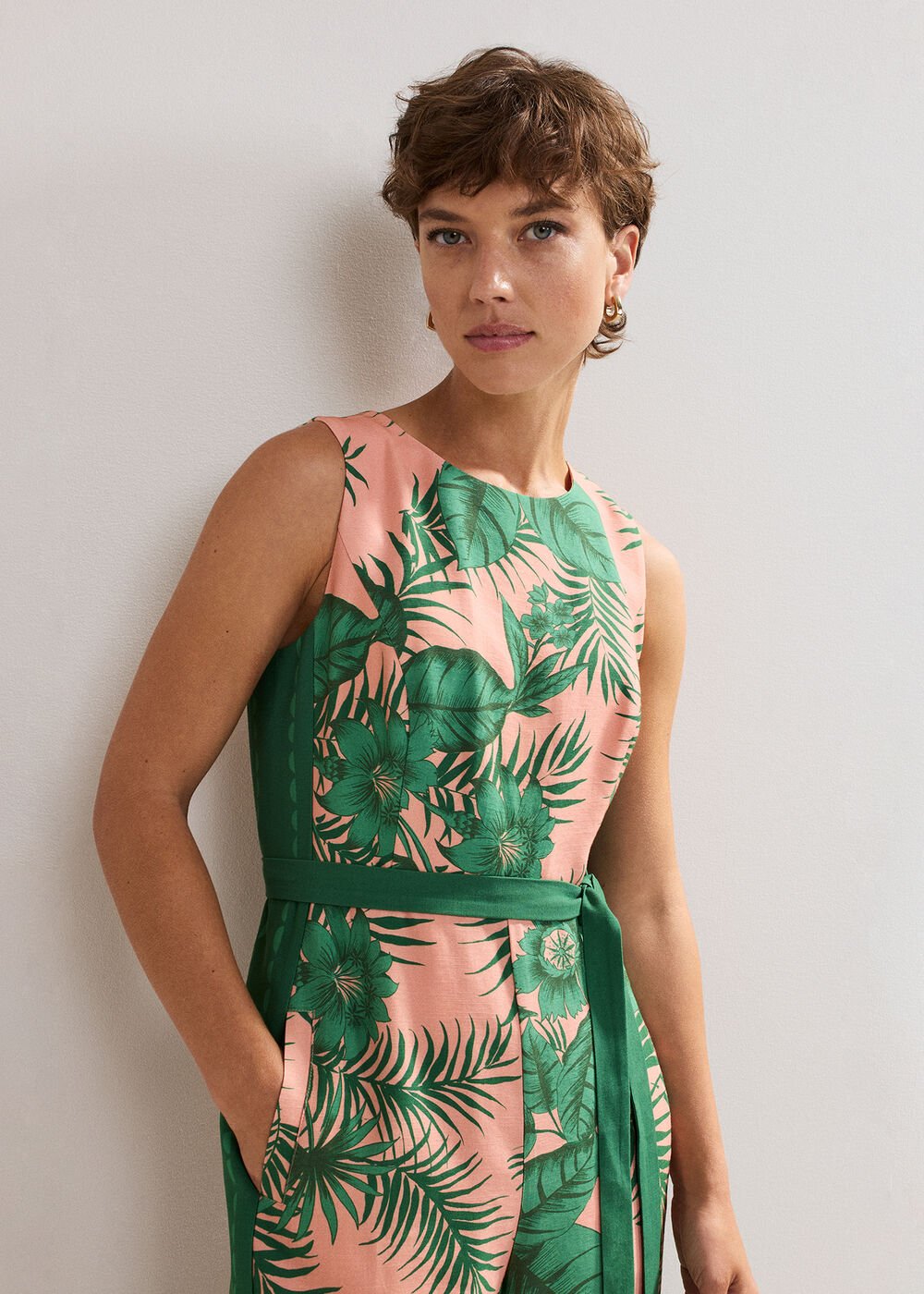 Cyra Palm Jumpsuit Coral