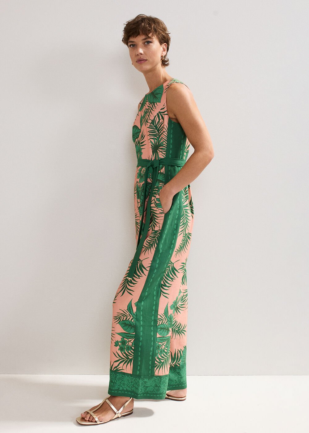Cyra Palm Jumpsuit Coral