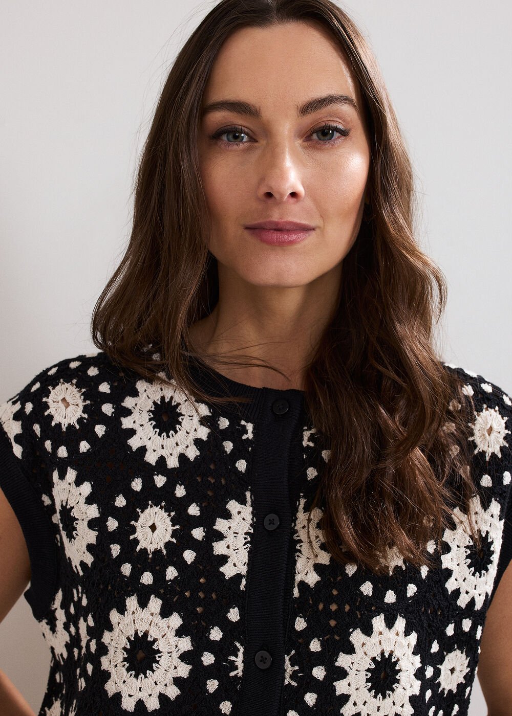 Maggie Crochet Waistcoat Black/Ivory
