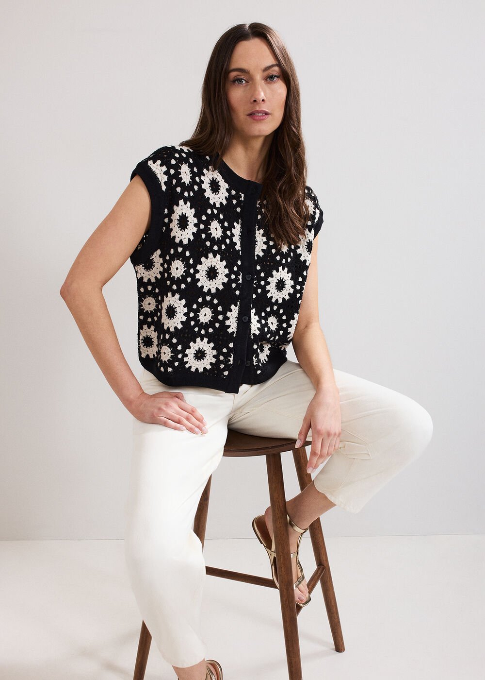 Maggie Crochet Waistcoat Black/Ivory