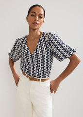 Alba Textured Top Navy/Ivory